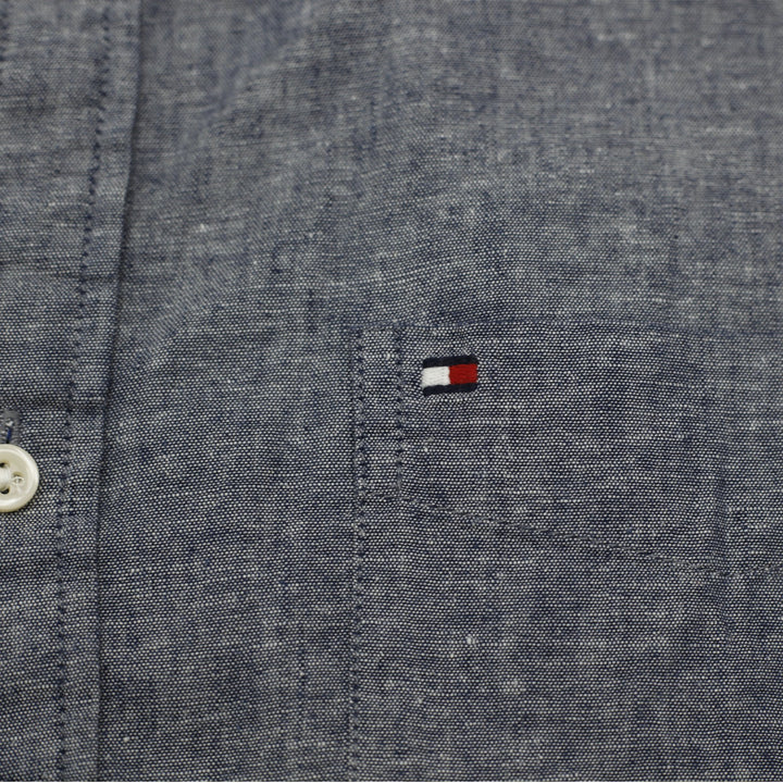 Mens Tommy Hilfiger Short Sleeve Shirt Linen Blend Casual Size L