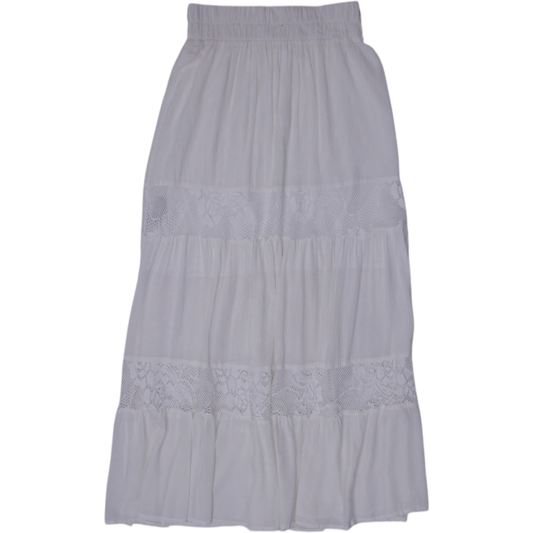 Y2K White Lace Boho Maxi Skirt - Size L | Migration_Skirts - Side View | Fashion Rerun