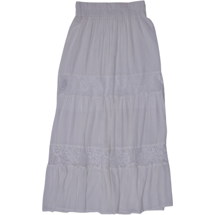 Y2K White Lace Boho Maxi Skirt - Size L | Migration_Skirts - Side View | Fashion Rerun