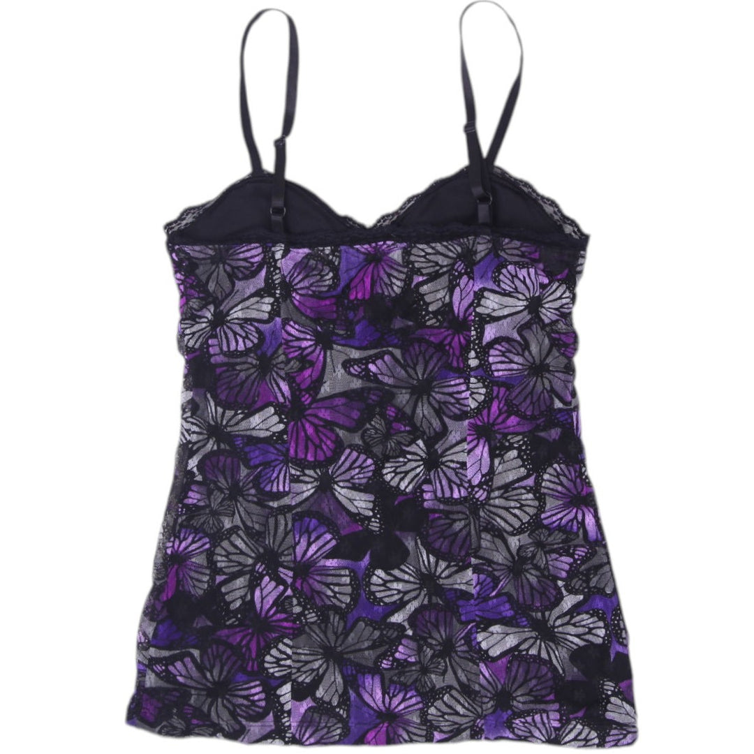 Y2K Ladies No Boundaries Mesh Overlay Butterfly Print Cami Tank Top Size S