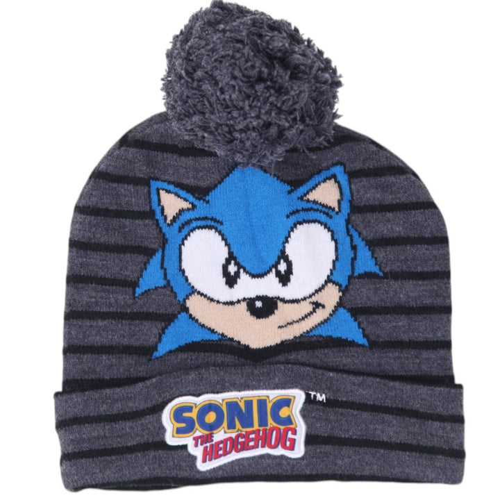 Youth Boys Sega Sonic the Hedgehog Beanie Striped Pom Pom OSFM