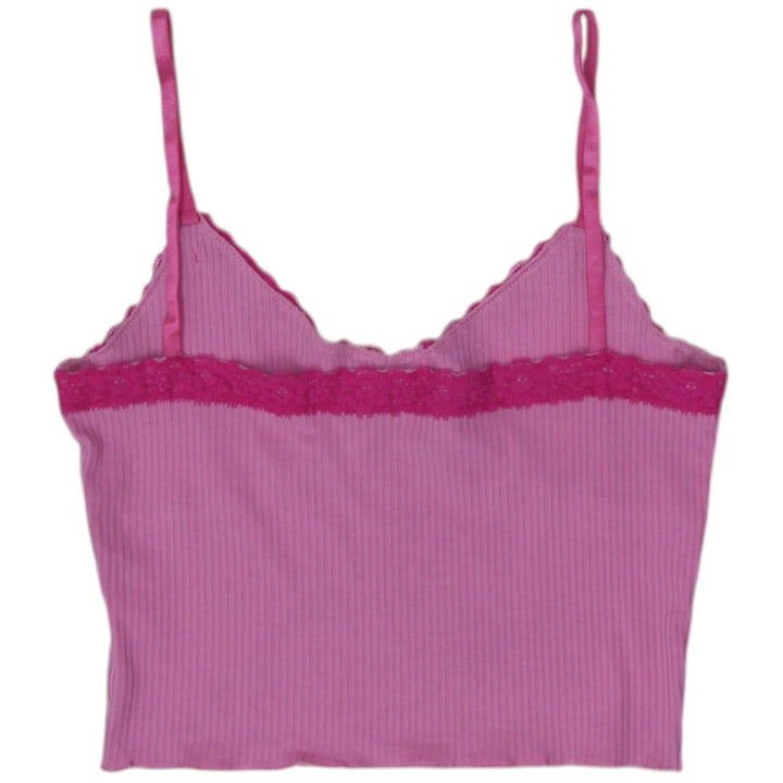 Y2K Ladies Lace Trim Ribbed Sleeveless Crop Top Size M | Migration_Y2K Tops - Side View | Fashion Rerun