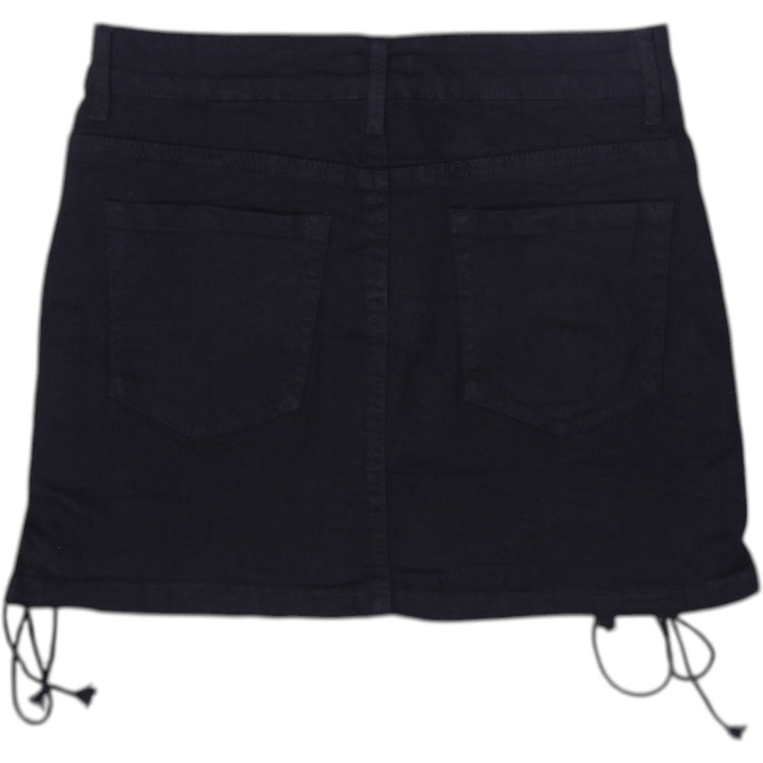 Y2K Ladies Black Lace Up Eyelet Detail Mini Skirt Size M | Migration_Skirts - Side View | Fashion Rerun