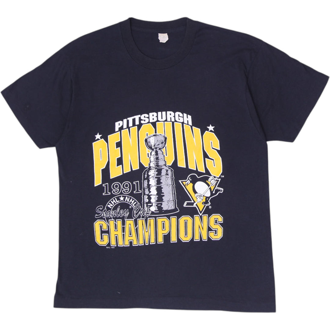 Vintage 1991 Pittsburgh Penguins Stanley Cup Champions T-Shirt Size L