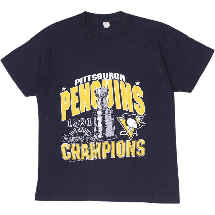 Vintage 1991 Pittsburgh Penguins Stanley Cup Champions T-Shirt Size L