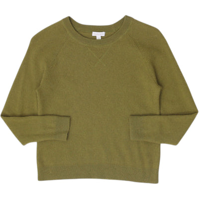 Ladies Garnet Hill 100% Cashmere Sweater Olive Green Raglan Crewneck Size M