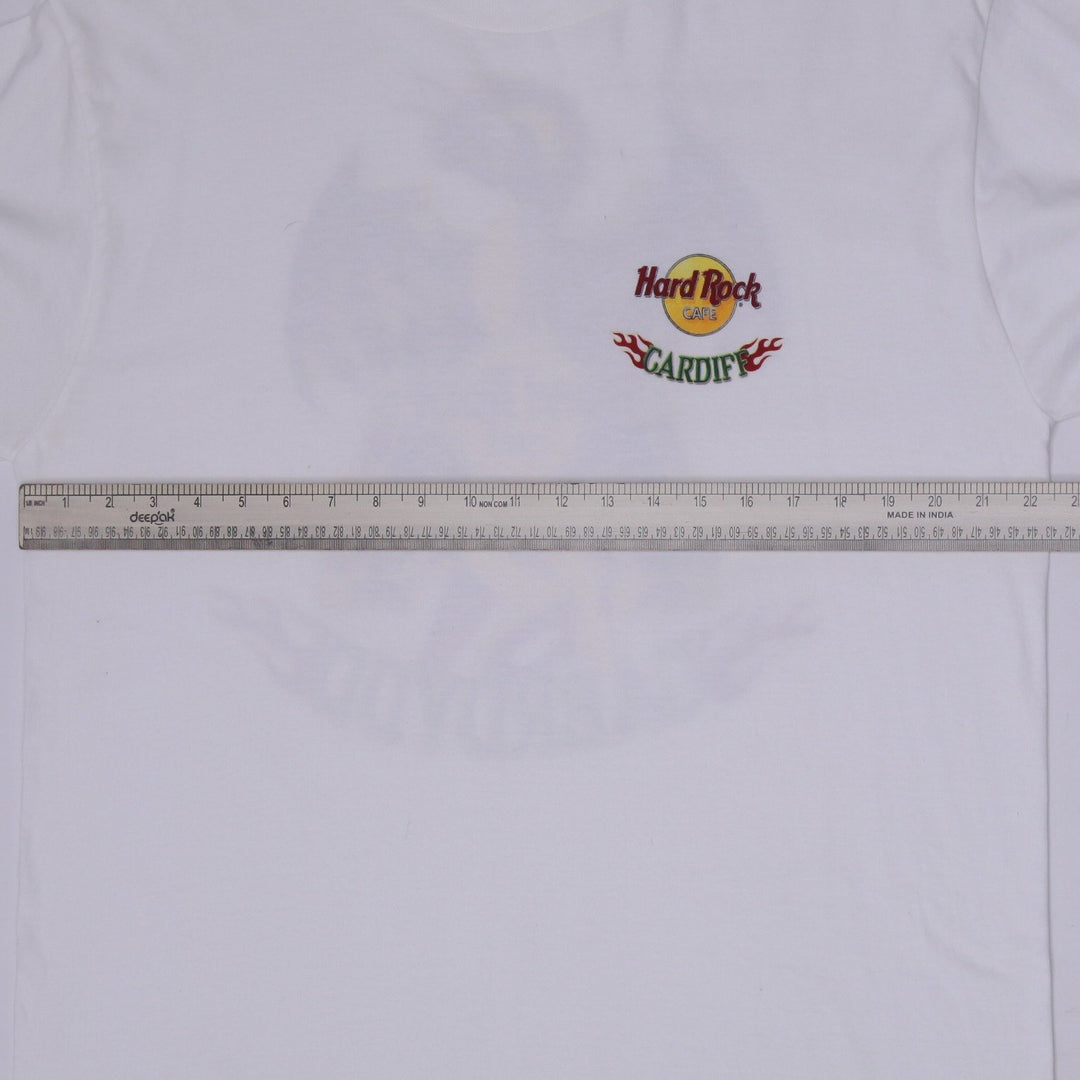 Vintage Hard Rock Cafe Cardiff Caerdydd Welsh Dragon Graphic T-Shirt White Single Stitch Large
