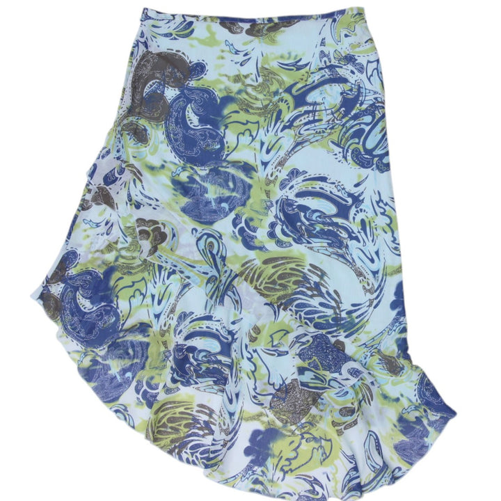 Y2K Ladies Mexx Abstract Paisley Asymmetrical Ruffle Midi Skirt Size L