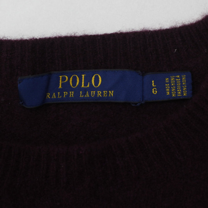 Ladies Polo Ralph Lauren Maroon Wool Blend Elbow Patches Sweater Size L