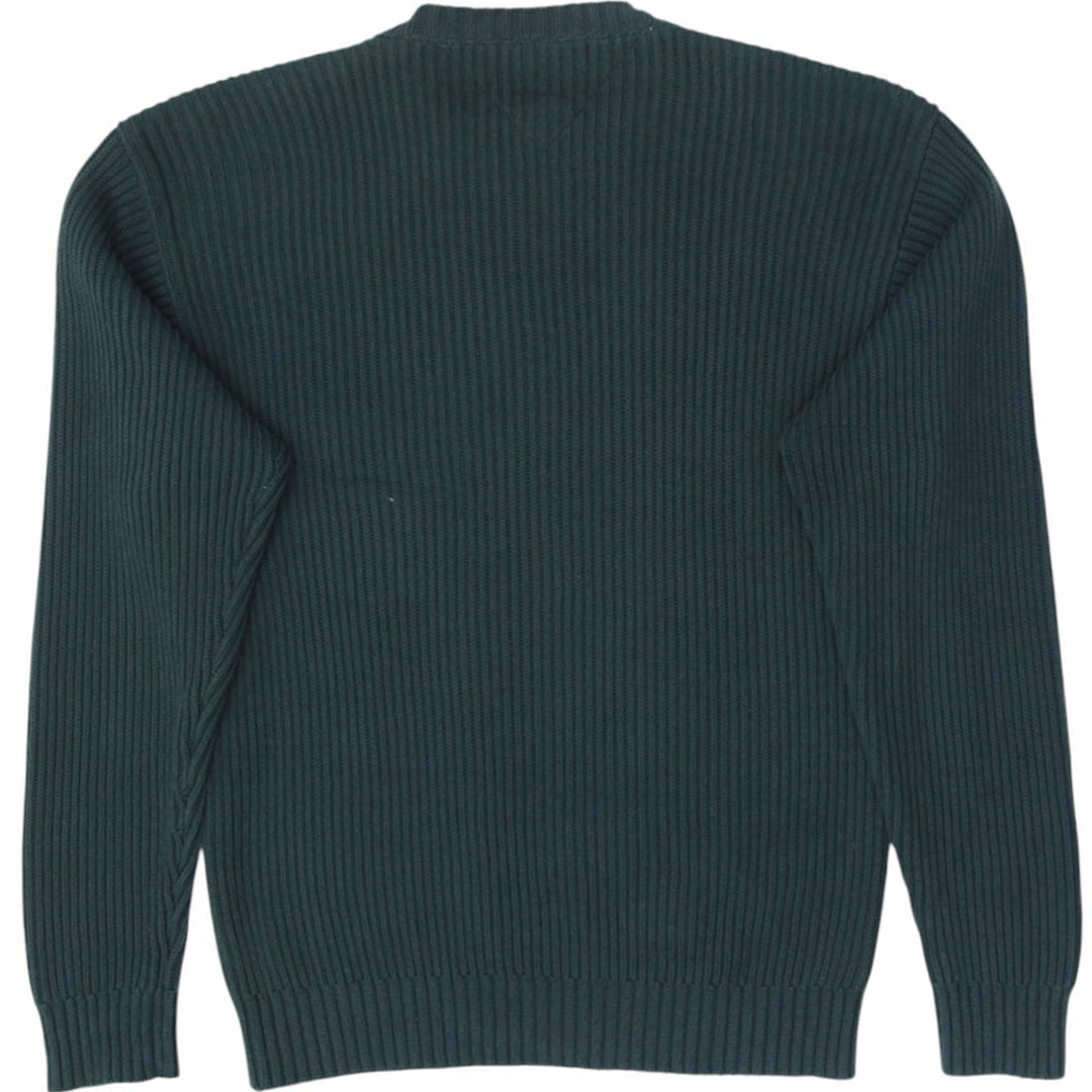 Vintage Mens Tommy Hilfiger Sweater Green Ribbed Cotton Logo
