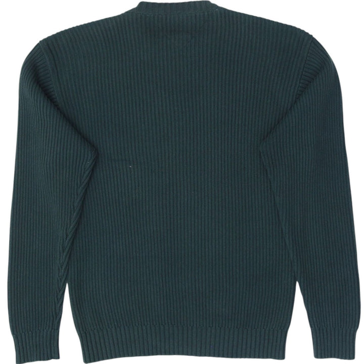 Vintage Mens Tommy Hilfiger Sweater Green Ribbed Cotton Logo