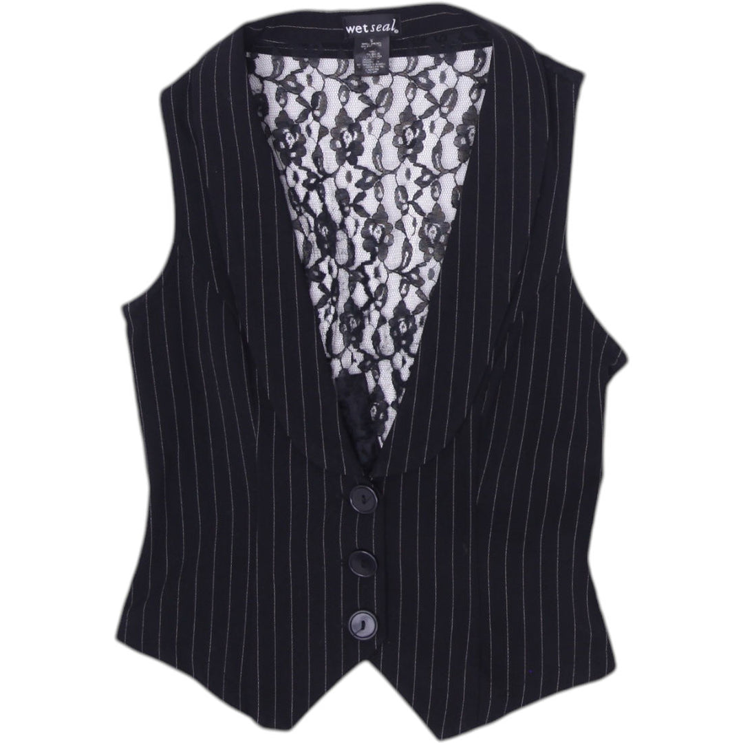 Y2K Wet Seal Lace Pinstripe Vest Size S | Migration_Y2K Tops | Fashion Rerun