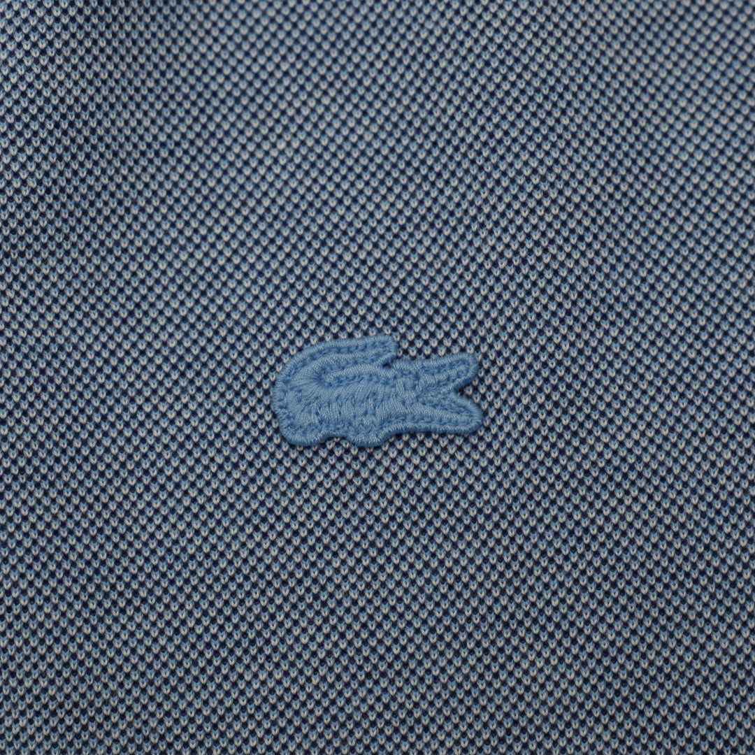 Mens Lacoste Caviar Pique Polo Shirt Blue Striped Collar Regular Fit Size L