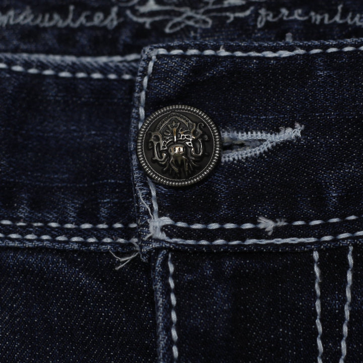 Y2K Ladies Maurices Premium Bootcut Jeans Dark Wash Fleur De Lis Pocket Embroidered Stretch 9/10 Long
