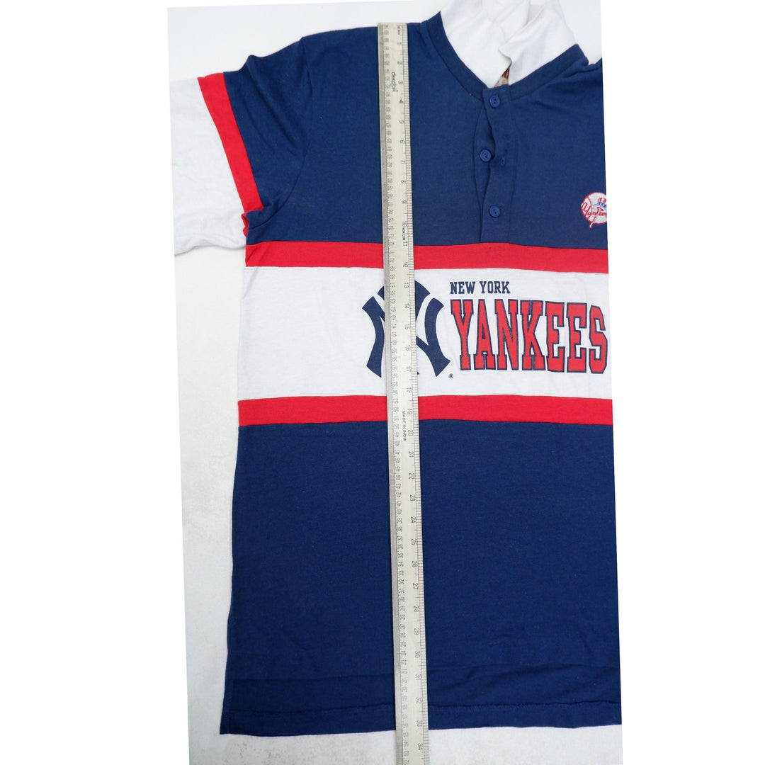 Vintage New York Yankees Nutmeg Mills Block Cut 1/4 Button Rugby T-Shirt