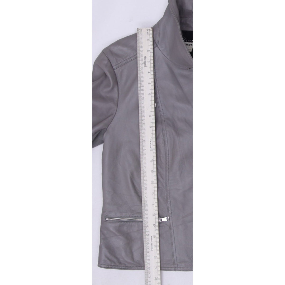 Y2K Ladies Gray Leather Zipper Motorcycle Biker Jacket Size 6 | Migration_Jackets - Detail View | Fashion Rerun