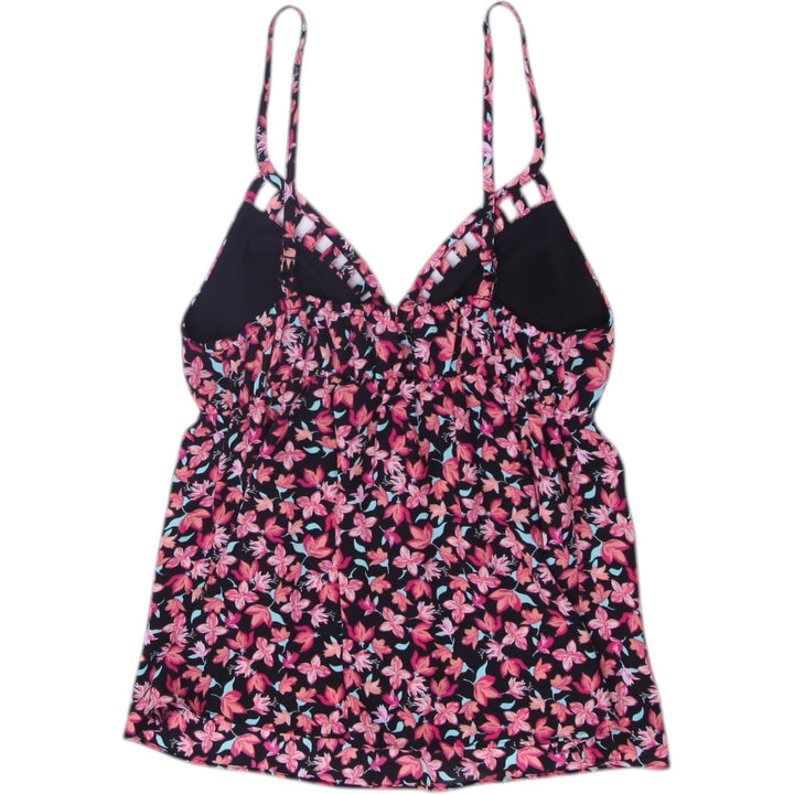 Y2K Ladies Camisole Black Floral Stretchable Comfort Fit tank Top Size M | Migration_Y2K Tops - Side View | Fashion Rerun