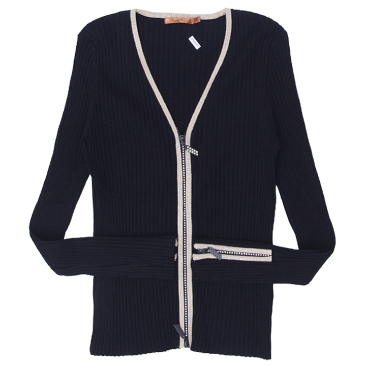 Y2K Long Sleeve Ribbed Zip Up Stretch Sweater Top - Fashion Rerun Vintage Migration_Tops