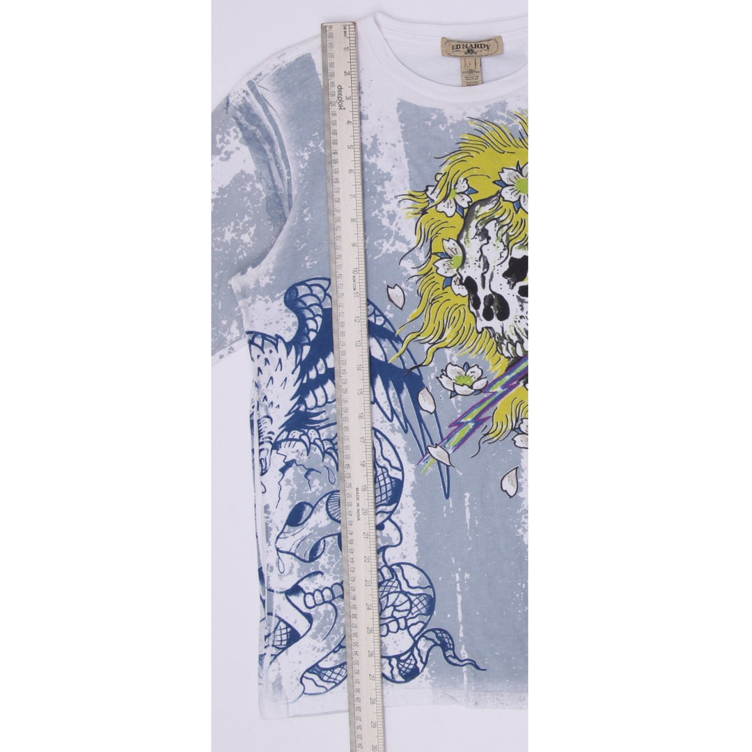 Y2K Mens Ed Hardy Beautiful Ghost Tattoo Graphic Long Sleeve T-Shirt Size L