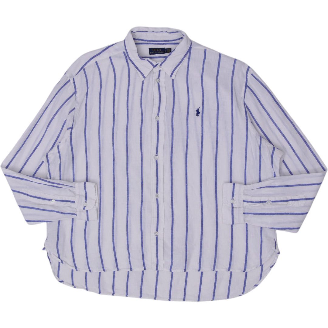 Ladies Polo Ralph Lauren 100% Linen Stripe Long Sleeve Button Down Shirt Size L