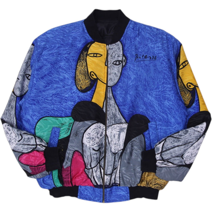Vintage 80s Picasso Jacket Satin Abstract Art Bomber Windbreaker Size XXL | Migration_Jackets | Fashion Rerun