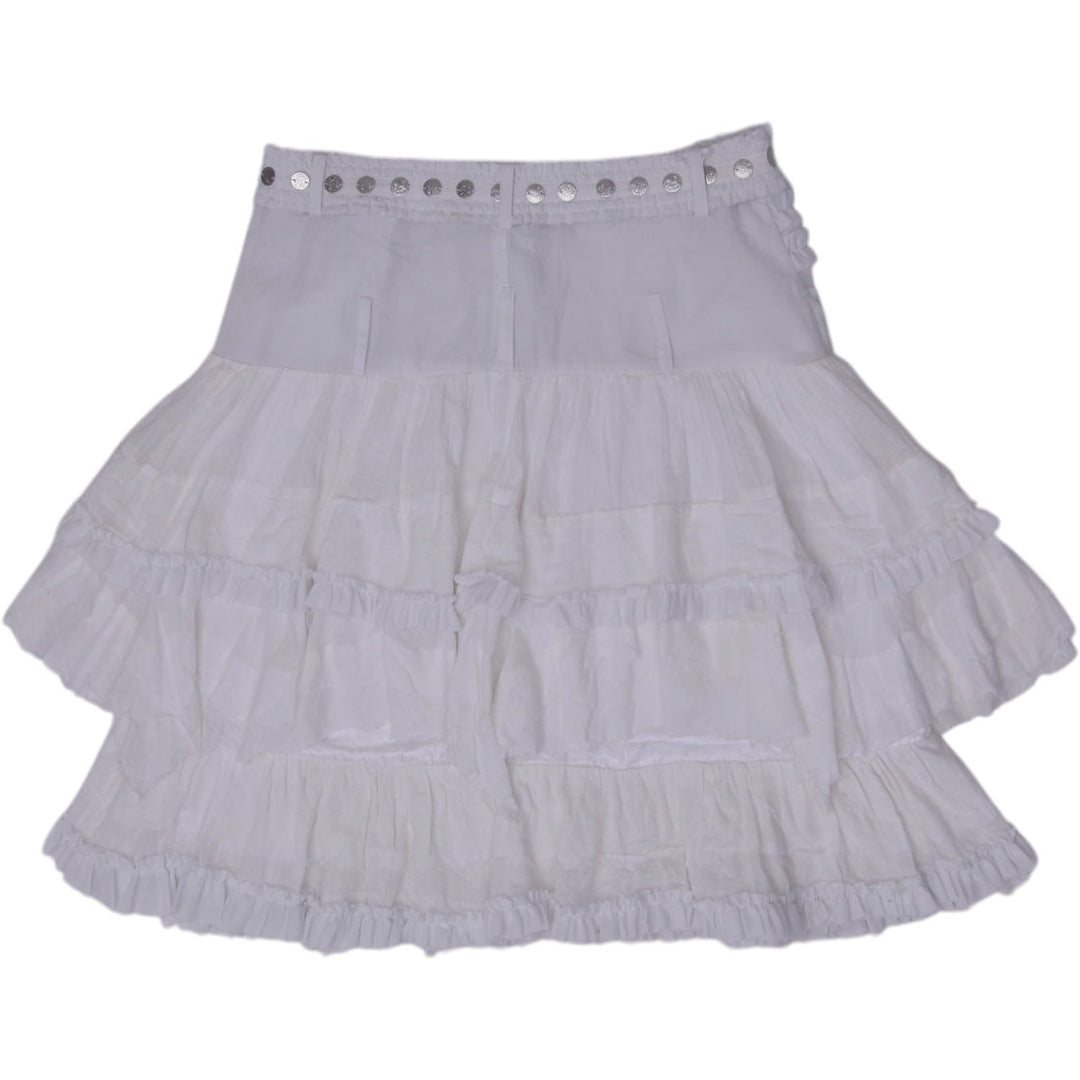 Y2K Ladies Holly Collection White Tiered Ruffle Skirt Belted Size M