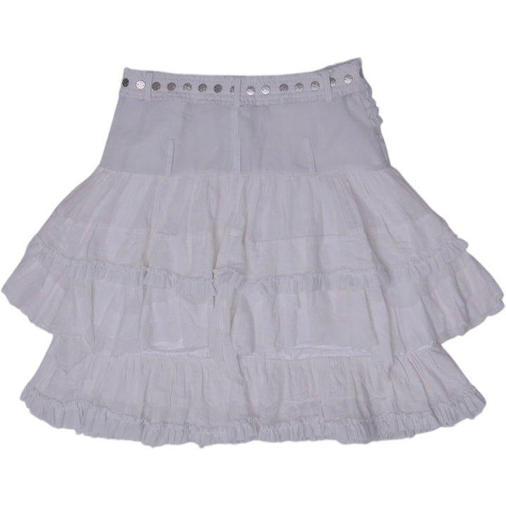 Y2K Ladies Holly Collection White Tiered Ruffle Skirt Belted Size M