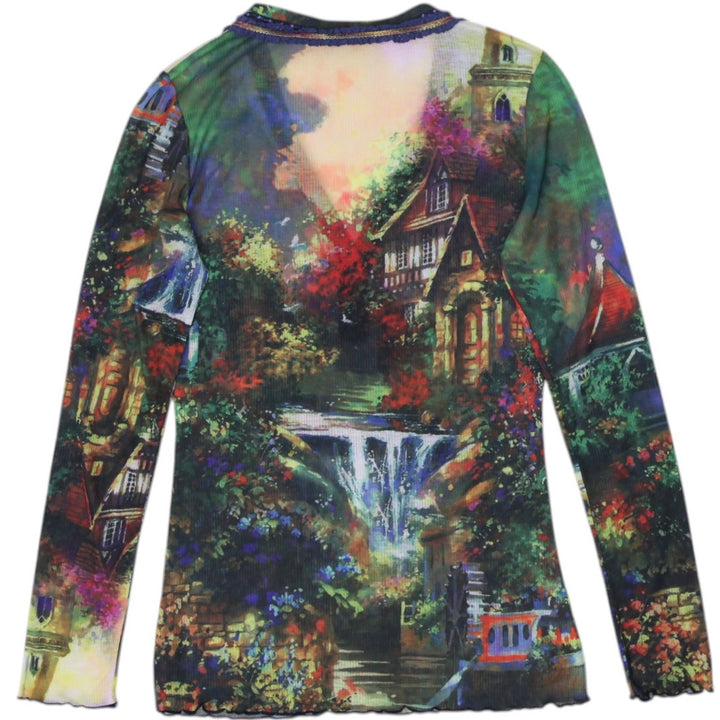 Y2K Scenic Print Long Sleeve Top Size 2 | Migration_Y2K Tops - Side View | Fashion Rerun