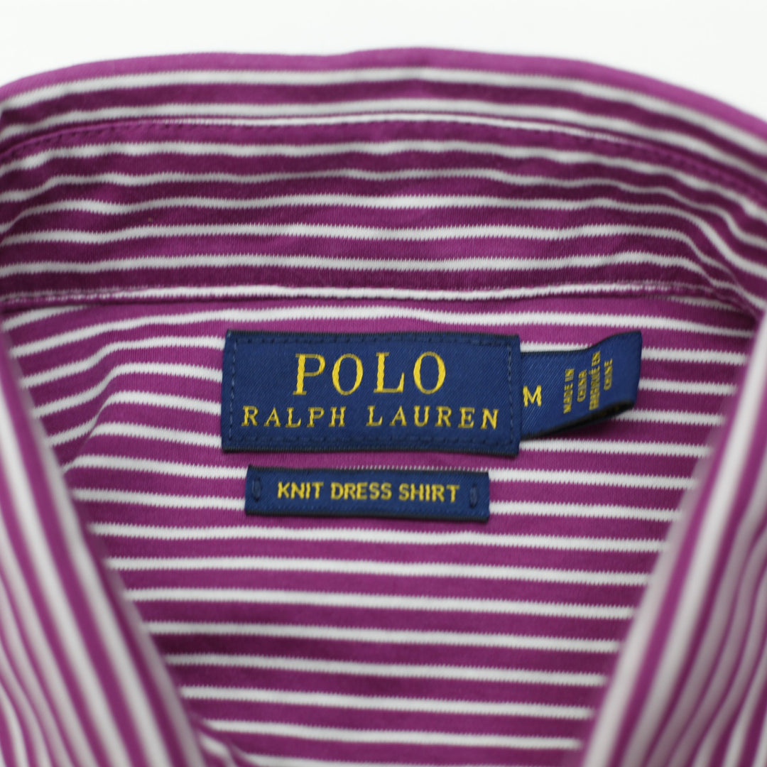 Ladies Ralph Lauren Knit Dress Shirt Purple Striped Cotton Size M