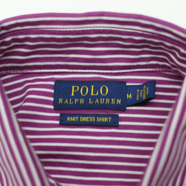 Ladies Ralph Lauren Knit Dress Shirt Purple Striped Cotton Size M