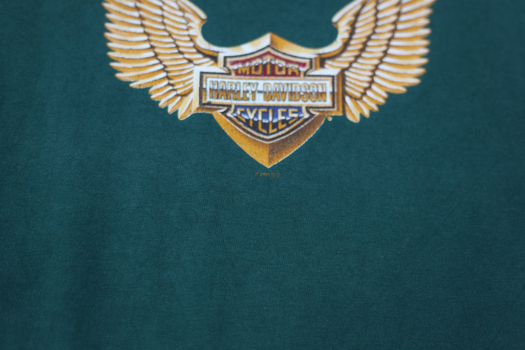 90's Vintage Harley Davidson Brothers T-Shirt S.Stitch Made in USA Green XL