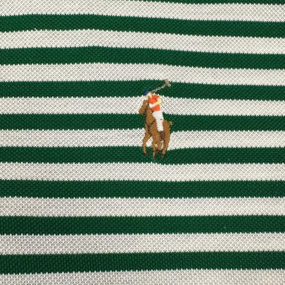 Mens Ralph Lauren Polo Green Striped Shirt Pima Cotton Logo