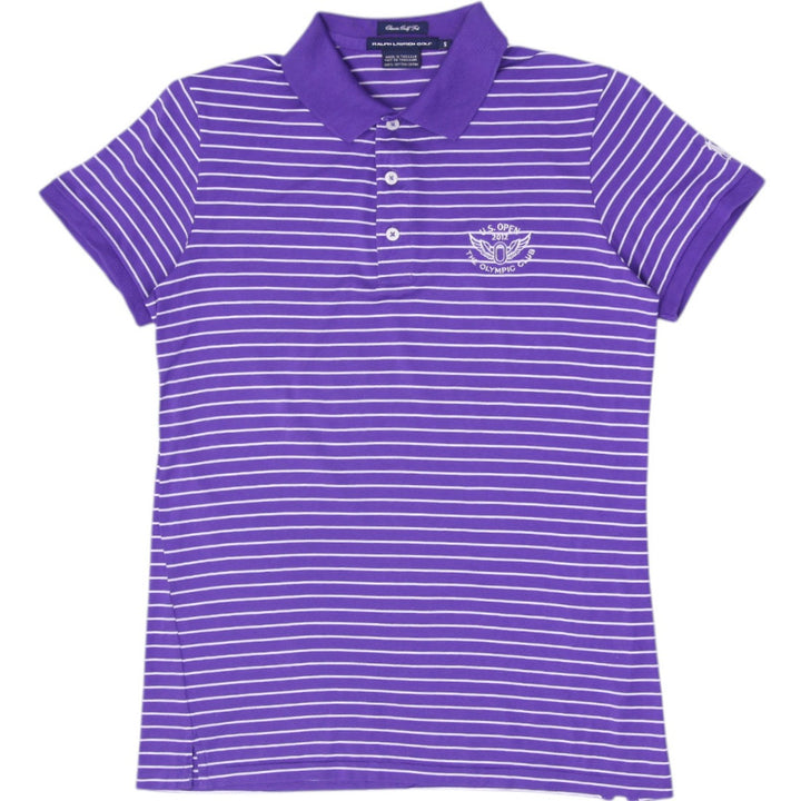 Ladies Ralph Lauren Golf Classic Golf Fit Striped Polo T-Shirt Purple Size S