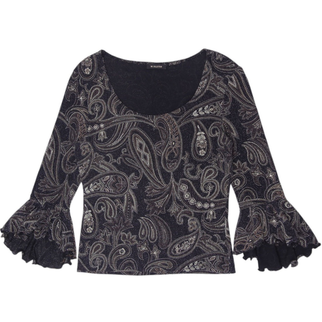 Y2K Ladies MC Collection Paisley Metallic Bell Sleeve Top