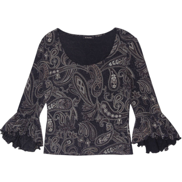 Y2K Ladies MC Collection Paisley Metallic Bell Sleeve Top