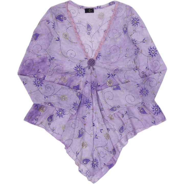 Y2K Ladies Just Cavalli Blouse Floral Sheer Embroidered Top Size XS