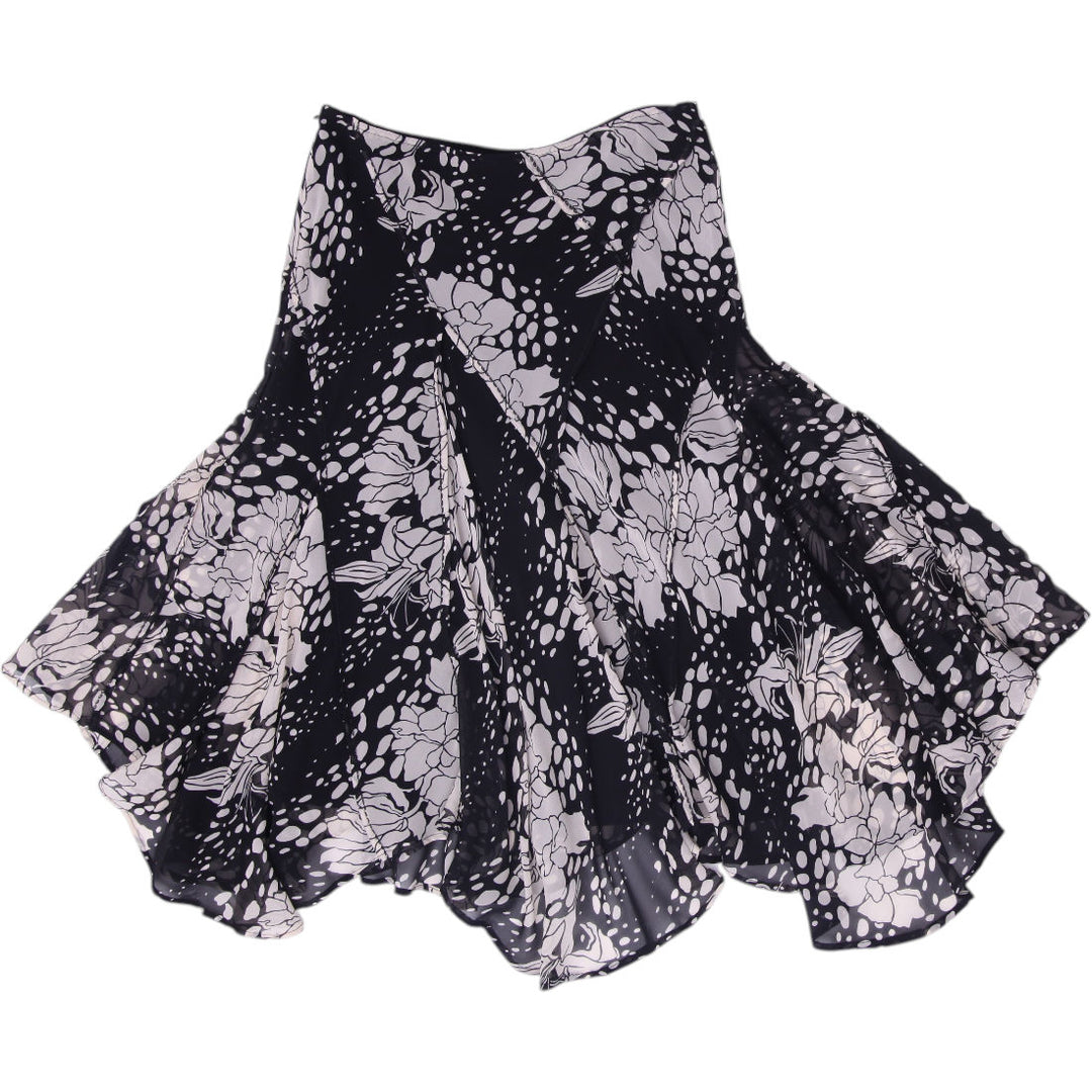 Y2K Ladies Sandra Angelozzi Paneled Monochrome Floral Asymmetrical Hanky Hem