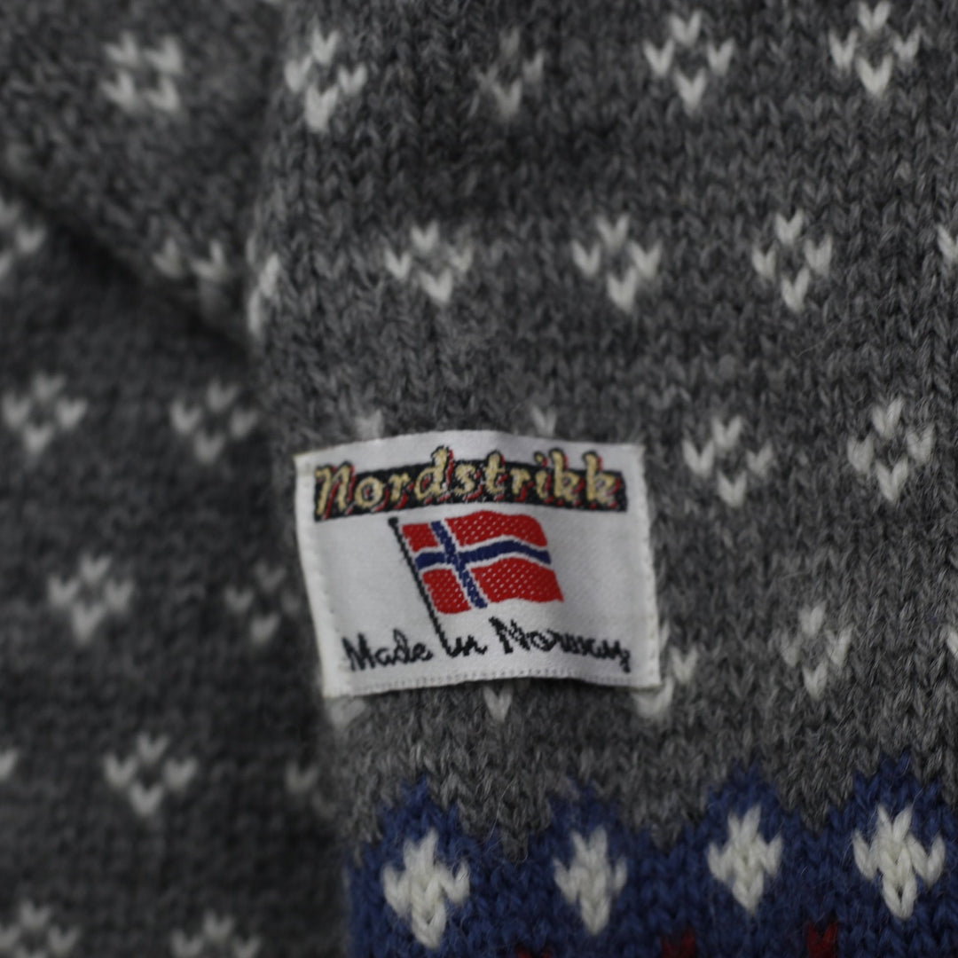 Vintage Nordstrikk Cardigan Gray Wool Norwegian Pattern Knit | Migration_Knitwear & Sweaters - Detail View | Fashion Rerun