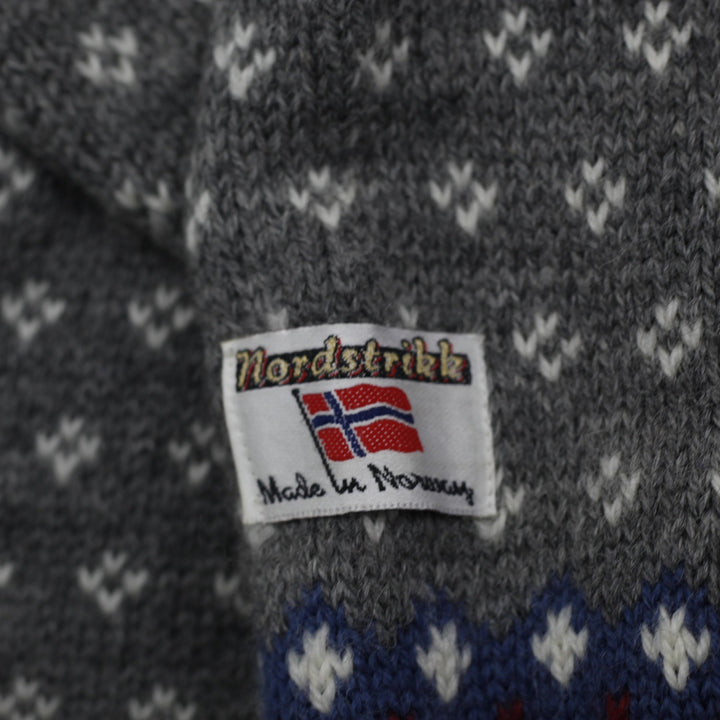 Vintage Nordstrikk Cardigan Gray Wool Norwegian Pattern Knit | Migration_Knitwear & Sweaters - Detail View | Fashion Rerun