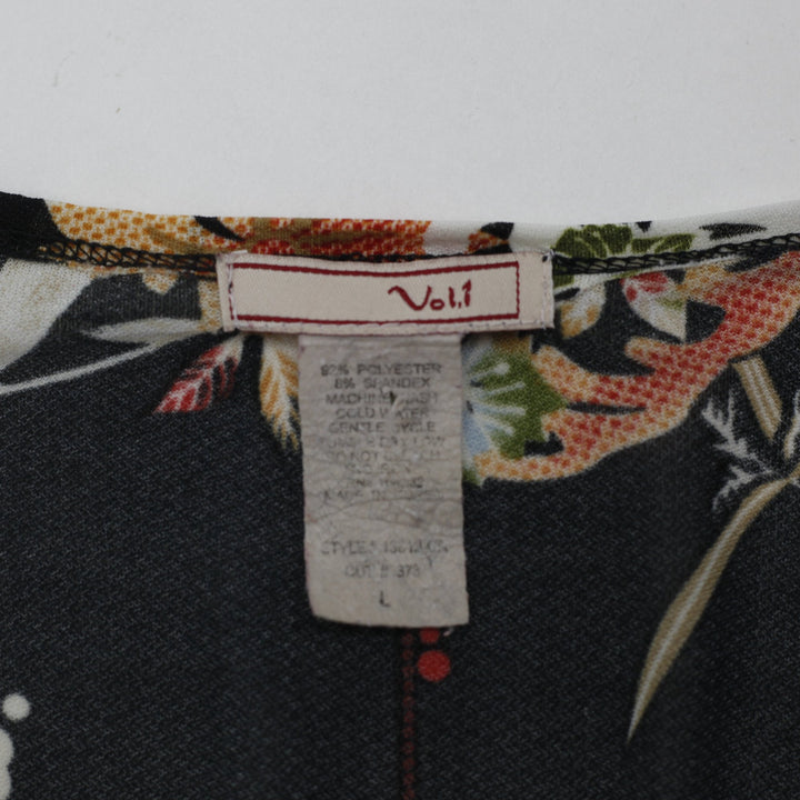 Y2K Ladies Vol 1 Asian Floral Print Crossover Bust Flutter Sleeve Top Size L