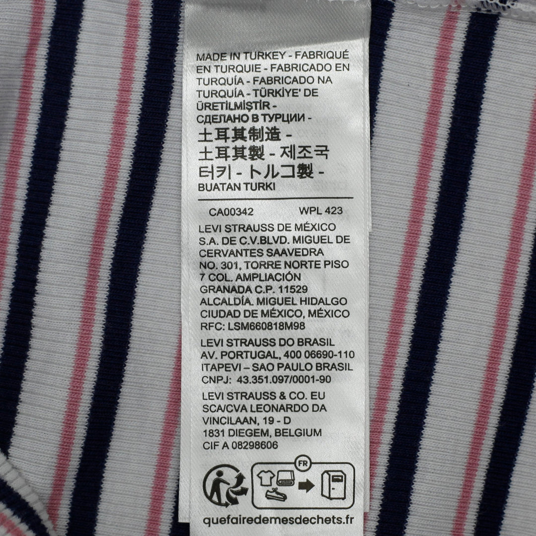 Y2K Ladies Levi’s Pink & Navy Striped Ribbed Knit Short Sleeve T-Shirt Size S