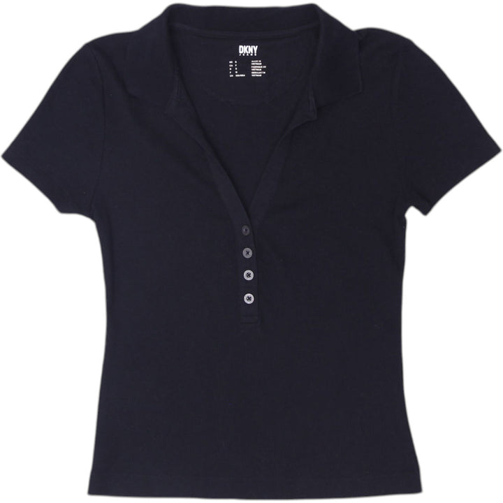 Y2K Ladies Ribbed Fitted Short Sleeve Polo T-Shirt Size S