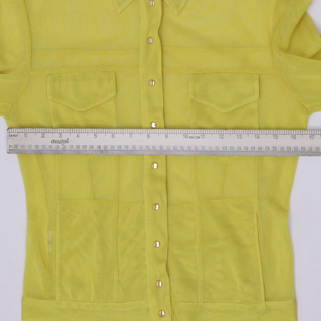 Y2K Ladies Vassalli Made in Italy Yellow Mesh Sheer Button Up Top Size 42