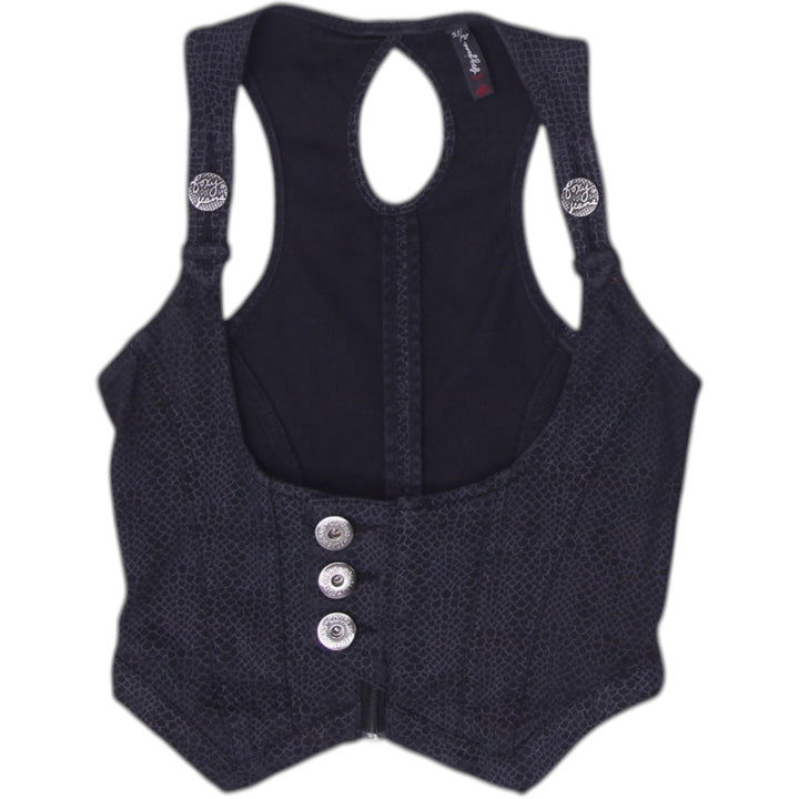 Y2K Ladies Black Buttoned Keyhole Waistcoat Denim Vest Size XS | Migration_Y2K Tops | Fashion Rerun