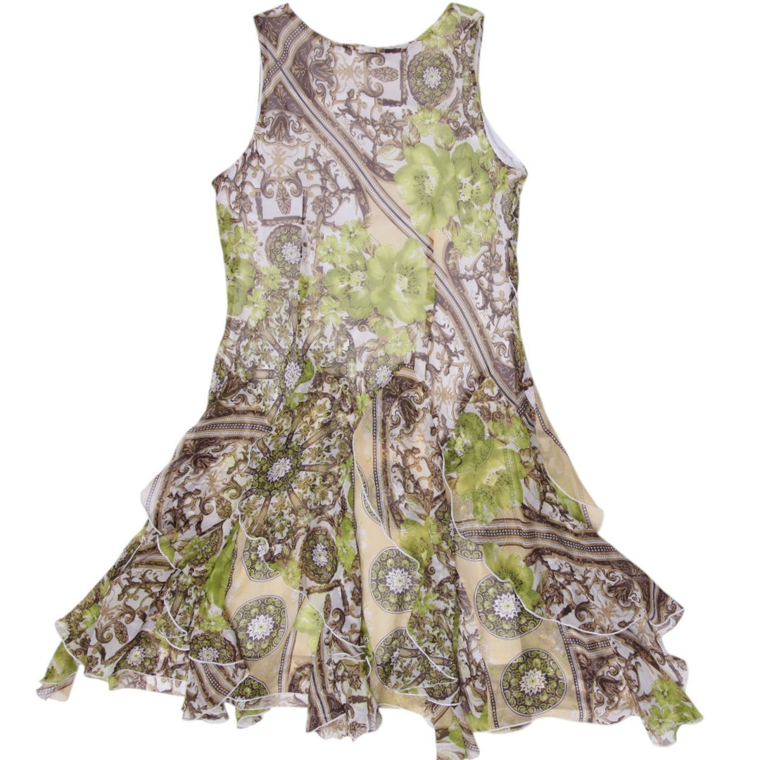 Y2K Ladies Amanda Lane Asymmetrical Mesh Dress Whimsigoth Green Floral Size 14P
