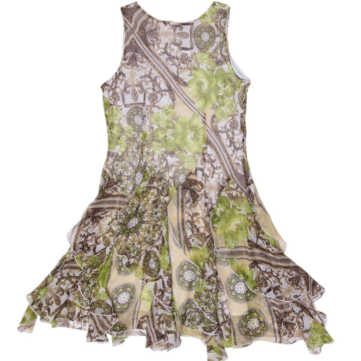 Y2K Ladies Amanda Lane Asymmetrical Mesh Dress Whimsigoth Green Floral Size 14P