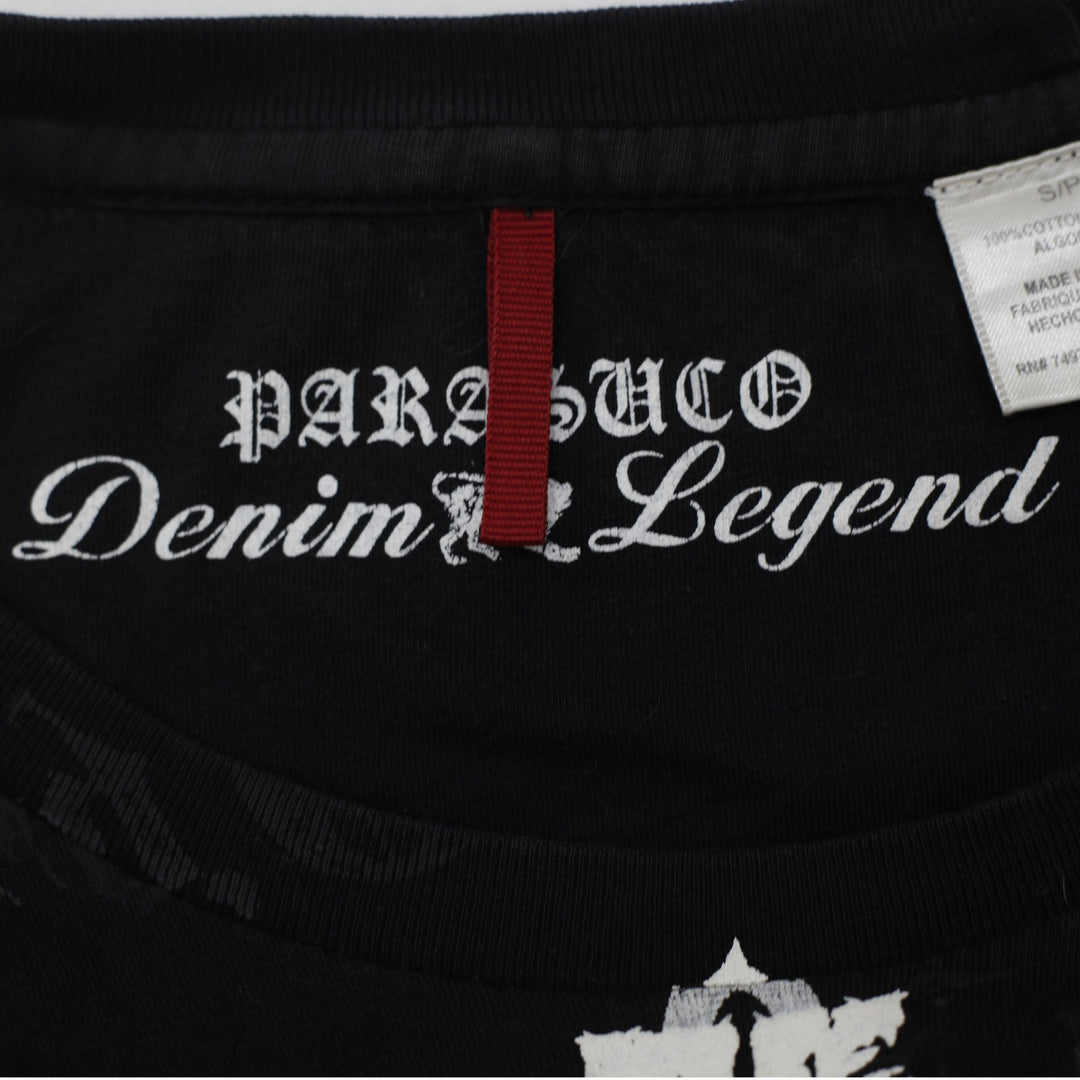 Y2K Mens Parasuco Denim Legend Graphic T-Shirt Cupid Angel Gothic Black Small