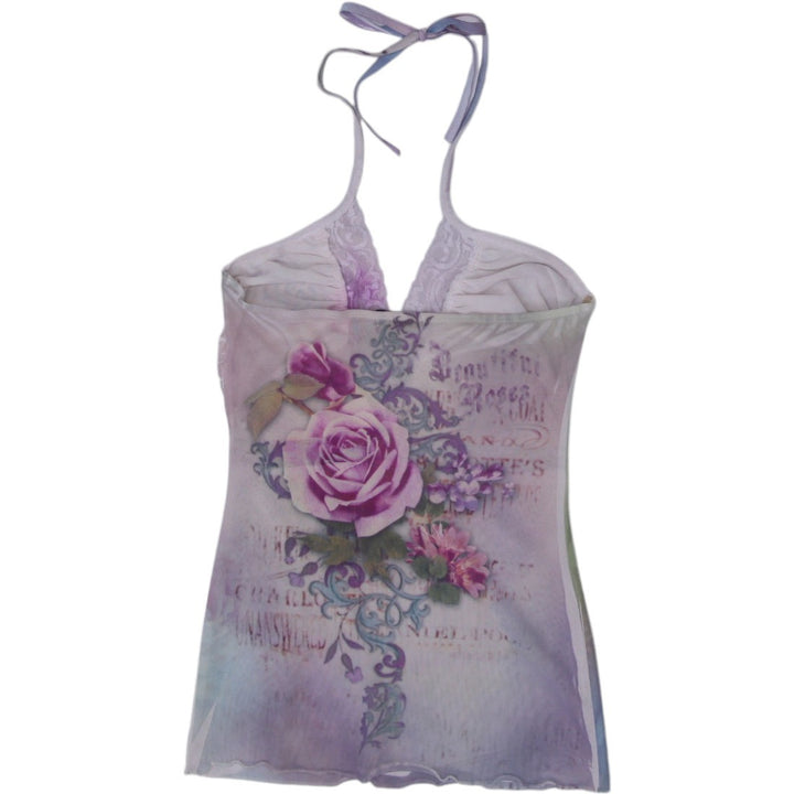 Y2K Ladies Twenty One Halter Top Multicolor Floral Print Lace