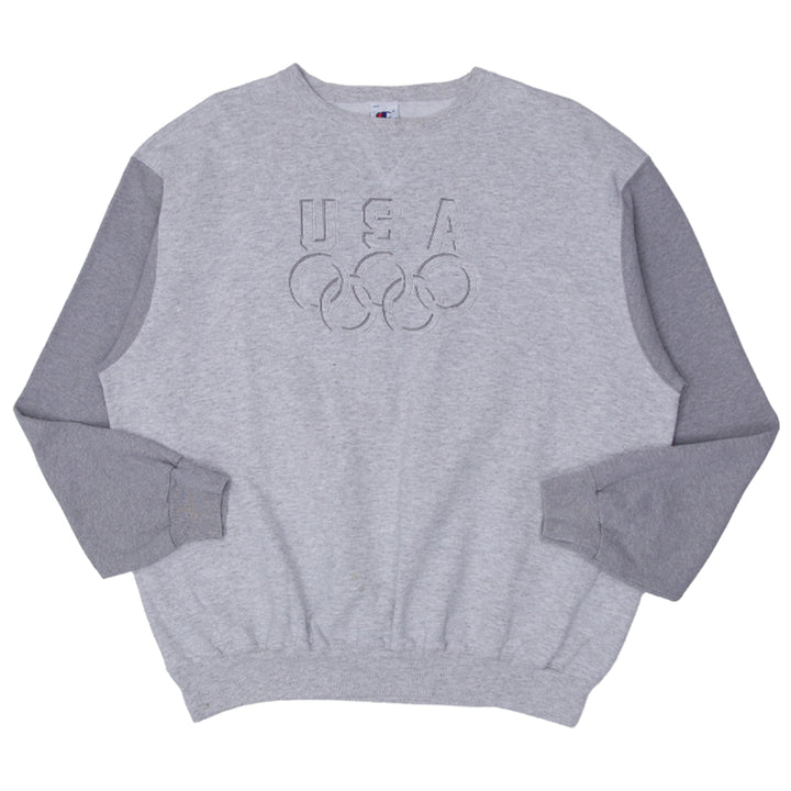 Vintage Champion USA Olympics Embroidered Crewneck Sweatshirt XXL Made In USA Gray - Fashion Rerun Vintage Migration_Sweaters