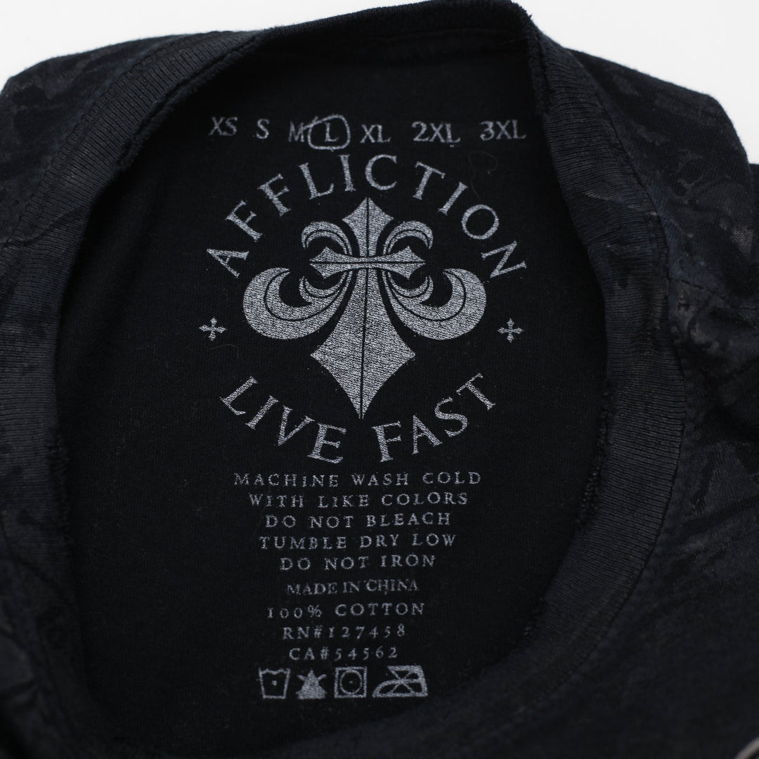 Y2K Mens Affliction "Live Fast" Gothic Cross Graphic T-Shirt Size L